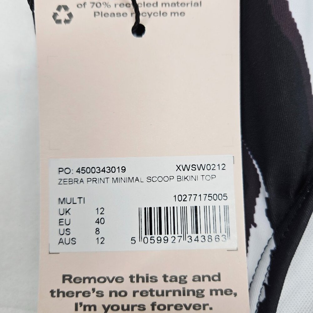 NEW ASOS Missguided Mix & Match Scoop Neck Bikini Top Zebra Print SZ 8 MSRP $20 - Picture 6 of 8